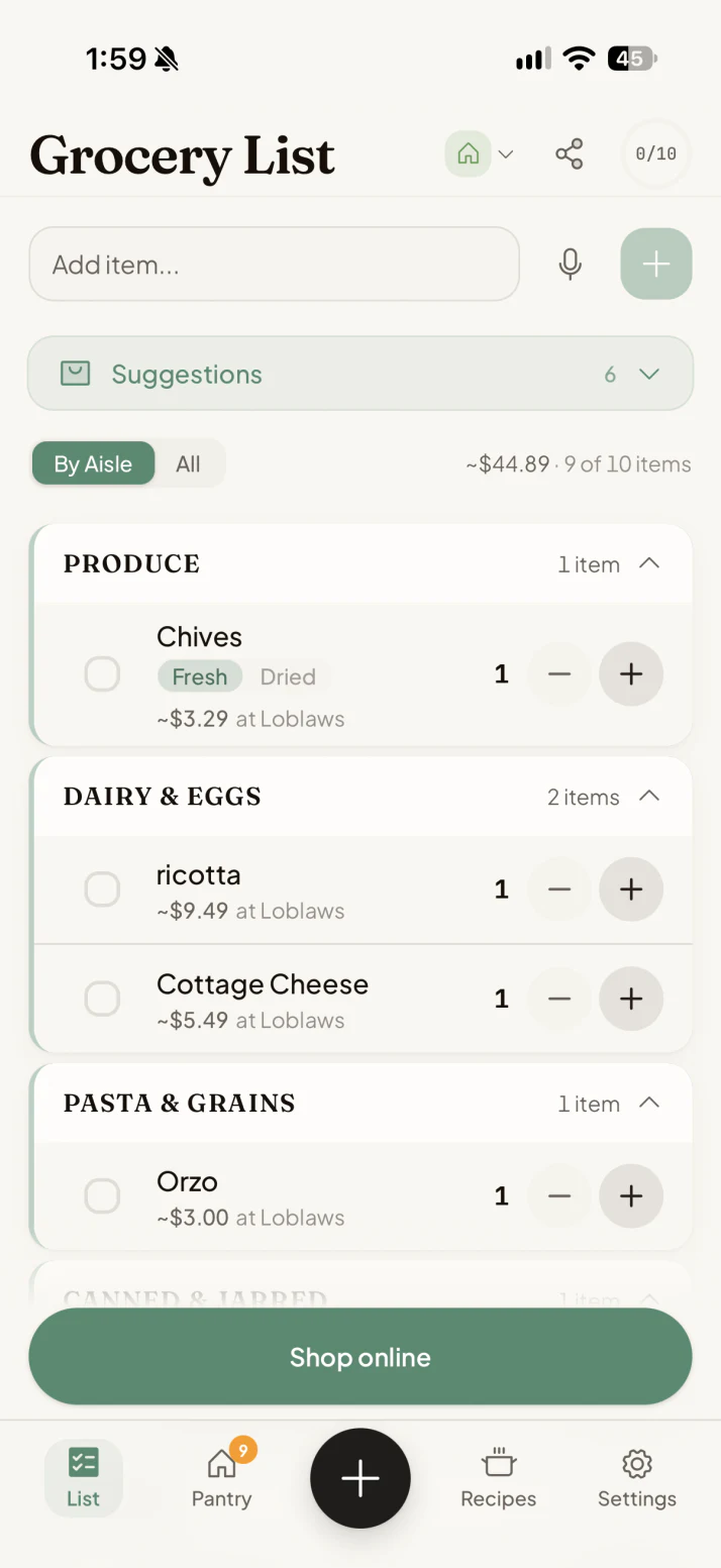 Build your grocery list
